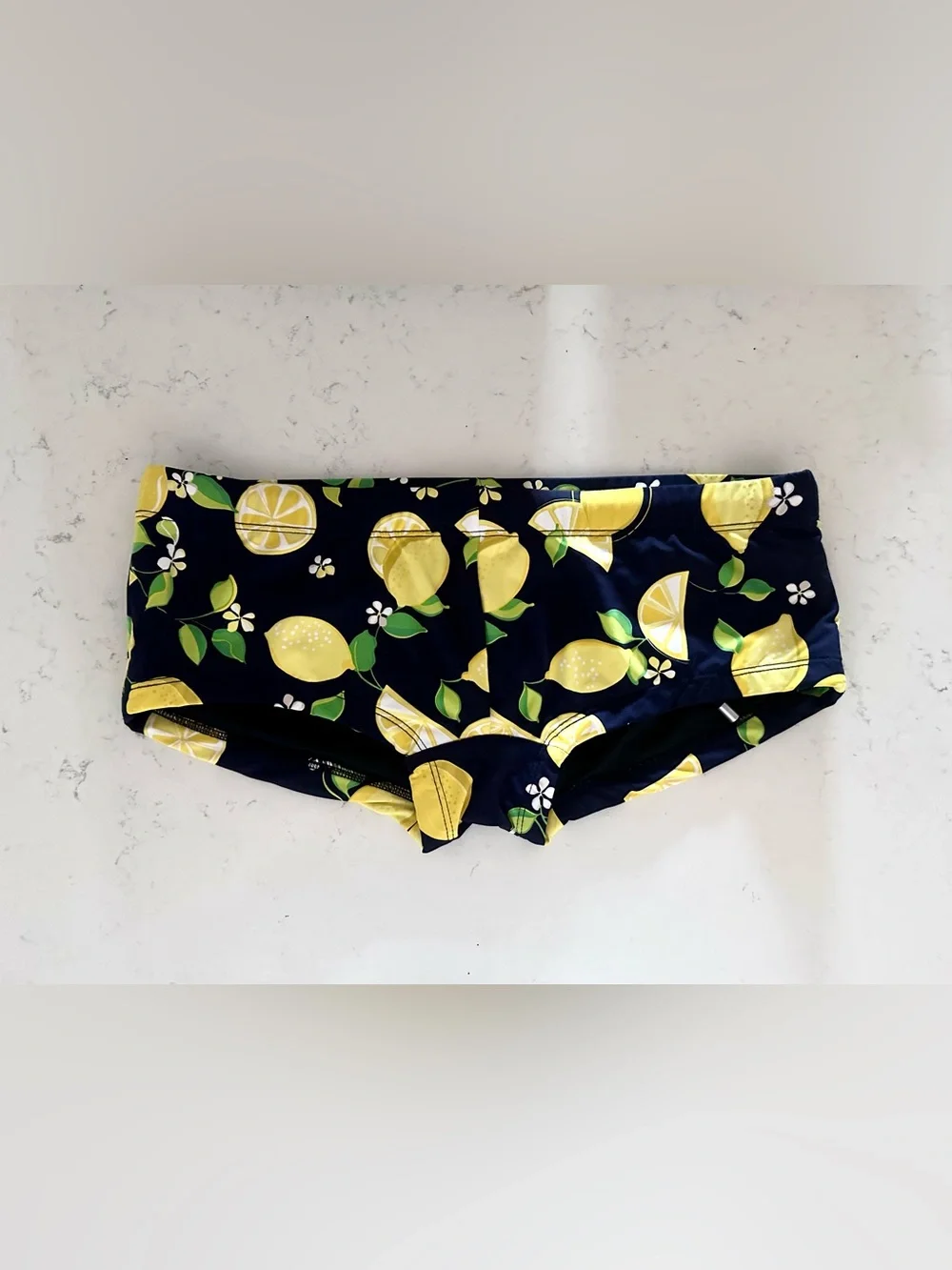 Mr Turk Men's Navy Lemon-Print Swim Trunks